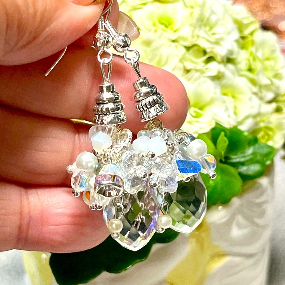 Elegant Silver Crystal Drop Earrings